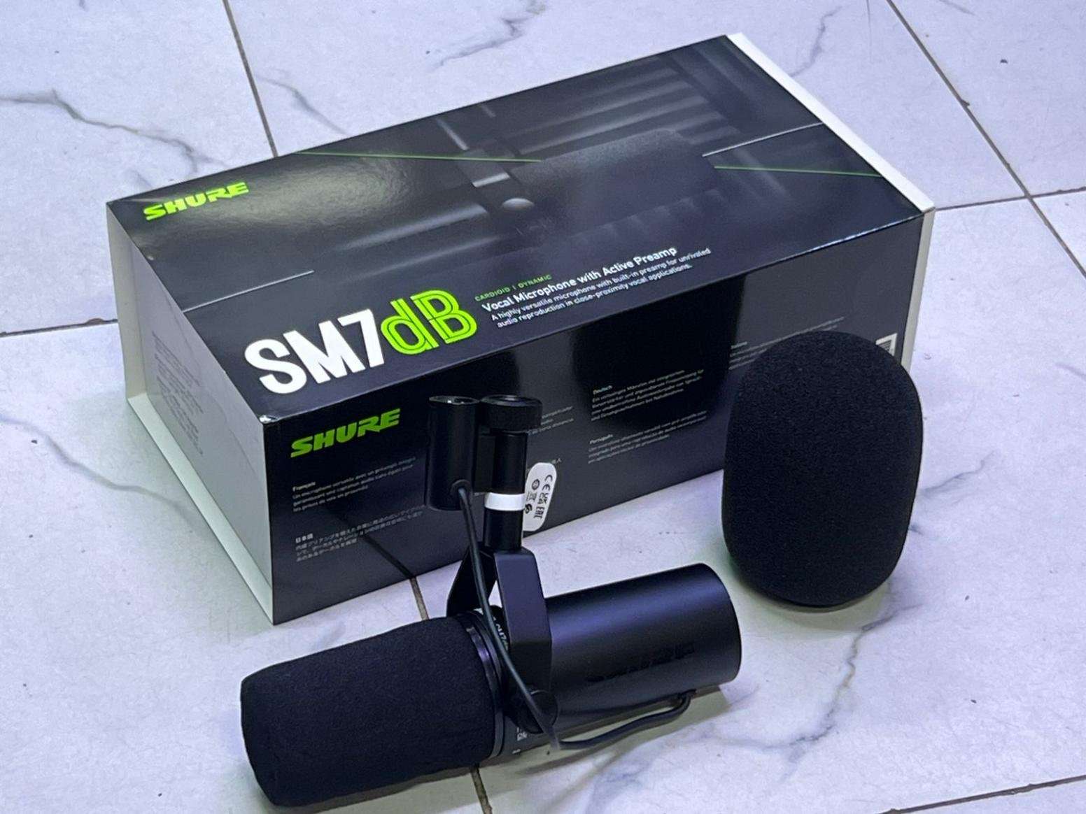 Shure SM7dB dynamic vocal microphone.