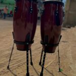 Professional 2-Piece Conga Drum Set with Adjustable Basket Stands – Rich Red Finish