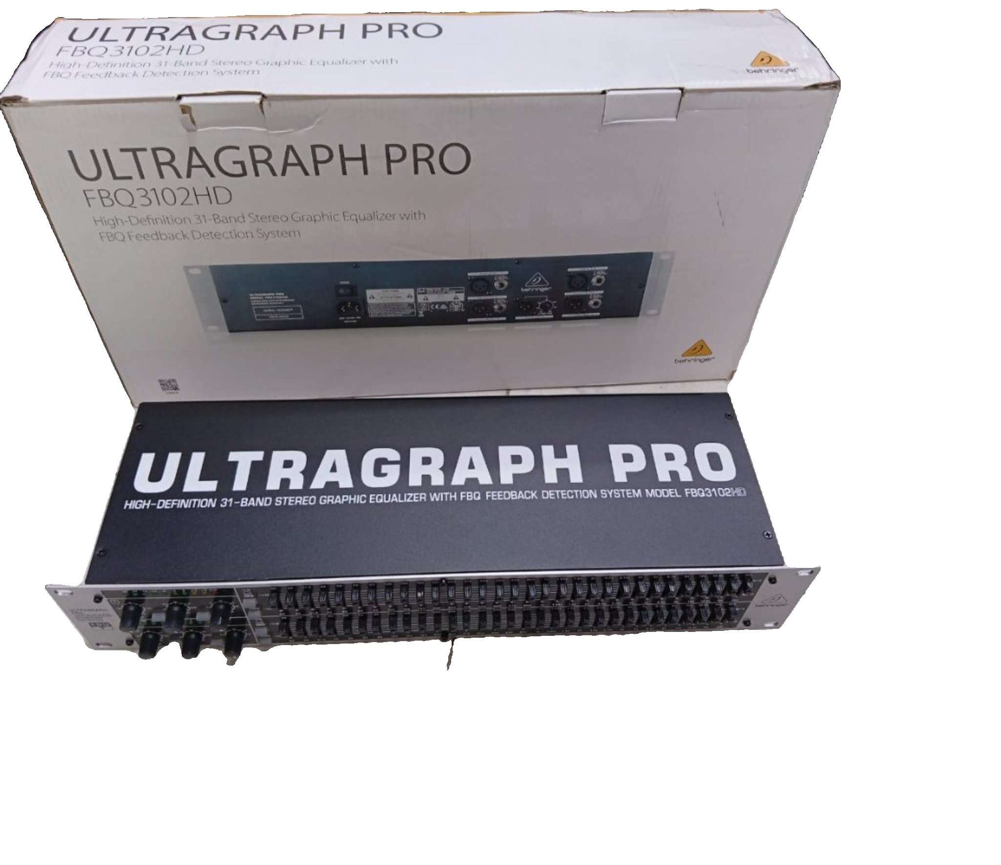 Behringer ULTRAGRAPH PRO FBQ1502HD, a high-definition 15-band stereo graphic equalizer.