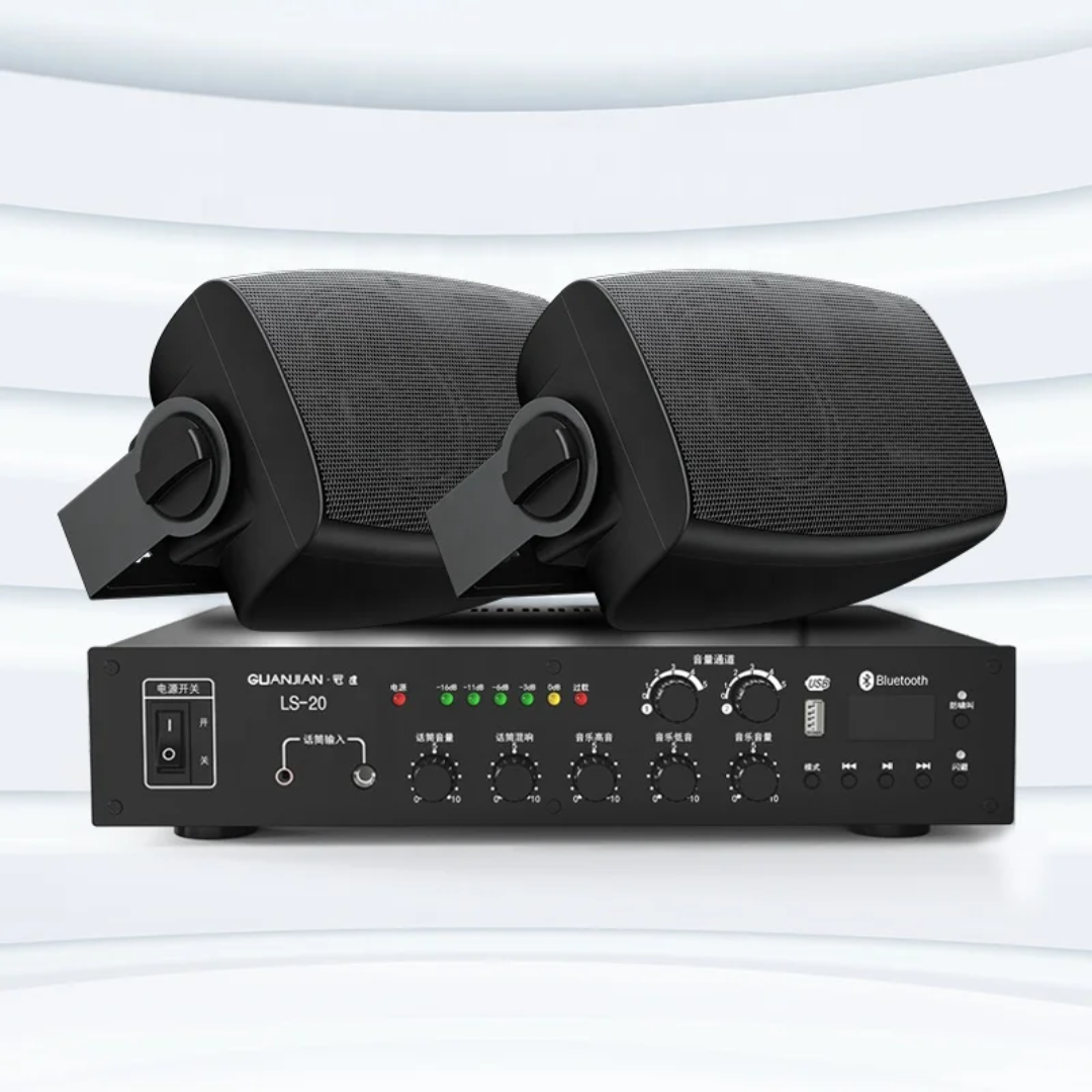 Bluetooth Commercial Audio System | Wall-Mount Speakers & Amplifier